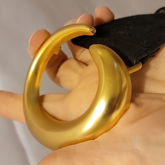 Vintage Wide Tracy Maxwell Black Gen Pig Suede Belt Gold Tone Buckle GUC Large - Picture 11 of 16